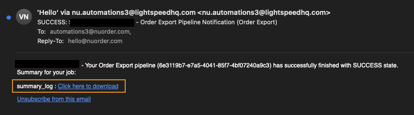 Image of example summary log.