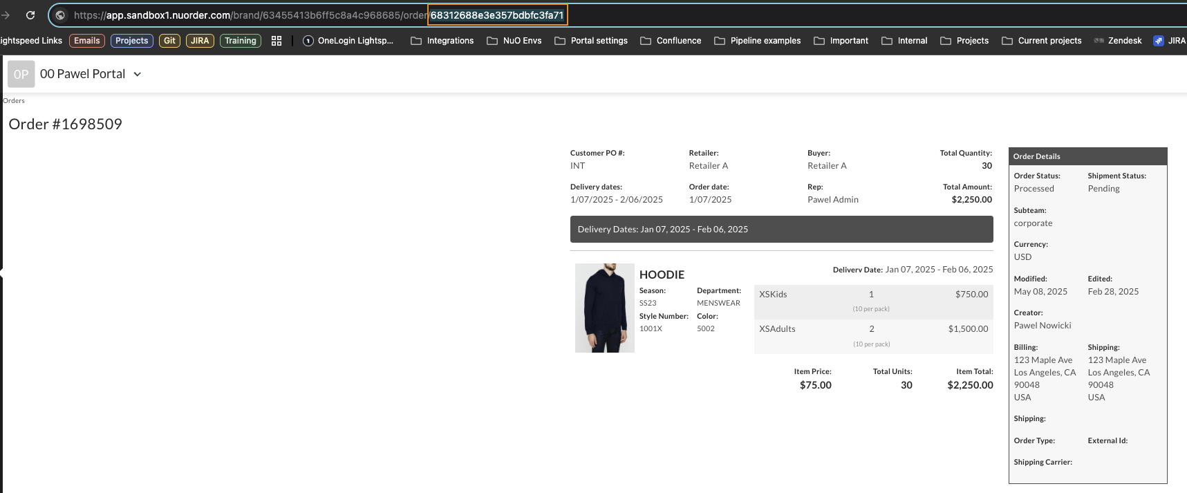 Image of an example Order View page.