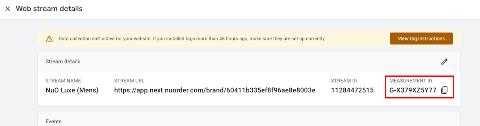 Image of Measurement ID in Google Analytics.