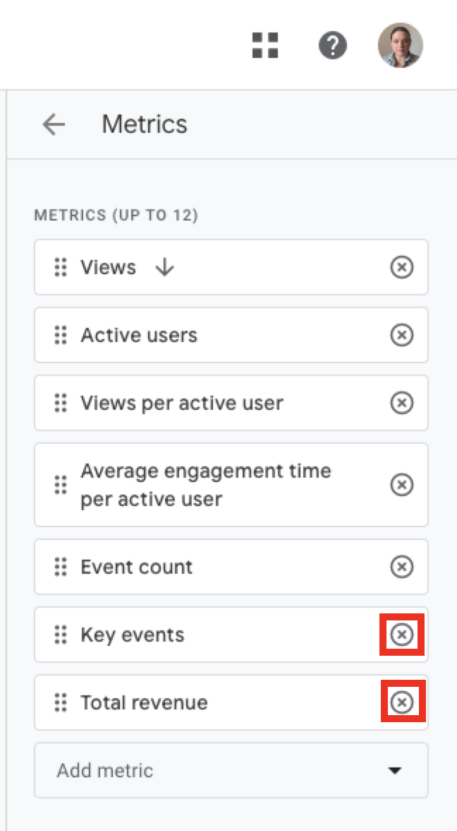 Image of Metrics section.