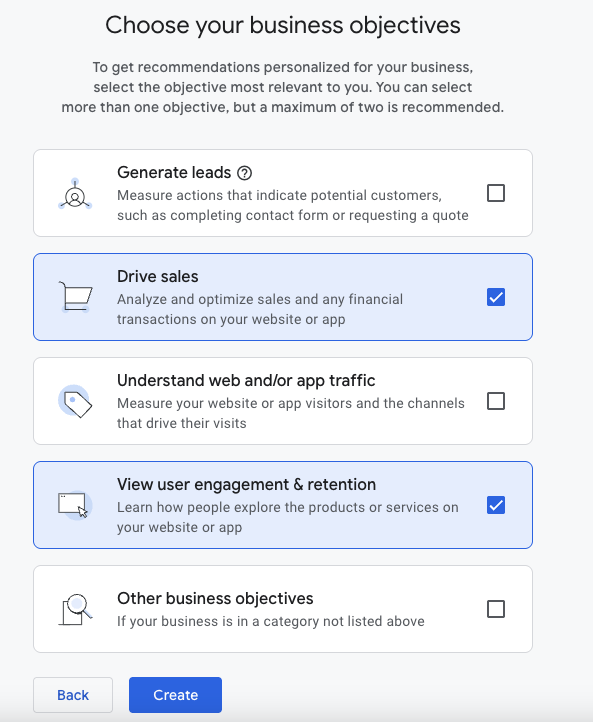 Image of Choose your business objectives.