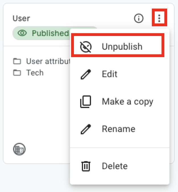 Image of Unpublish menu option.