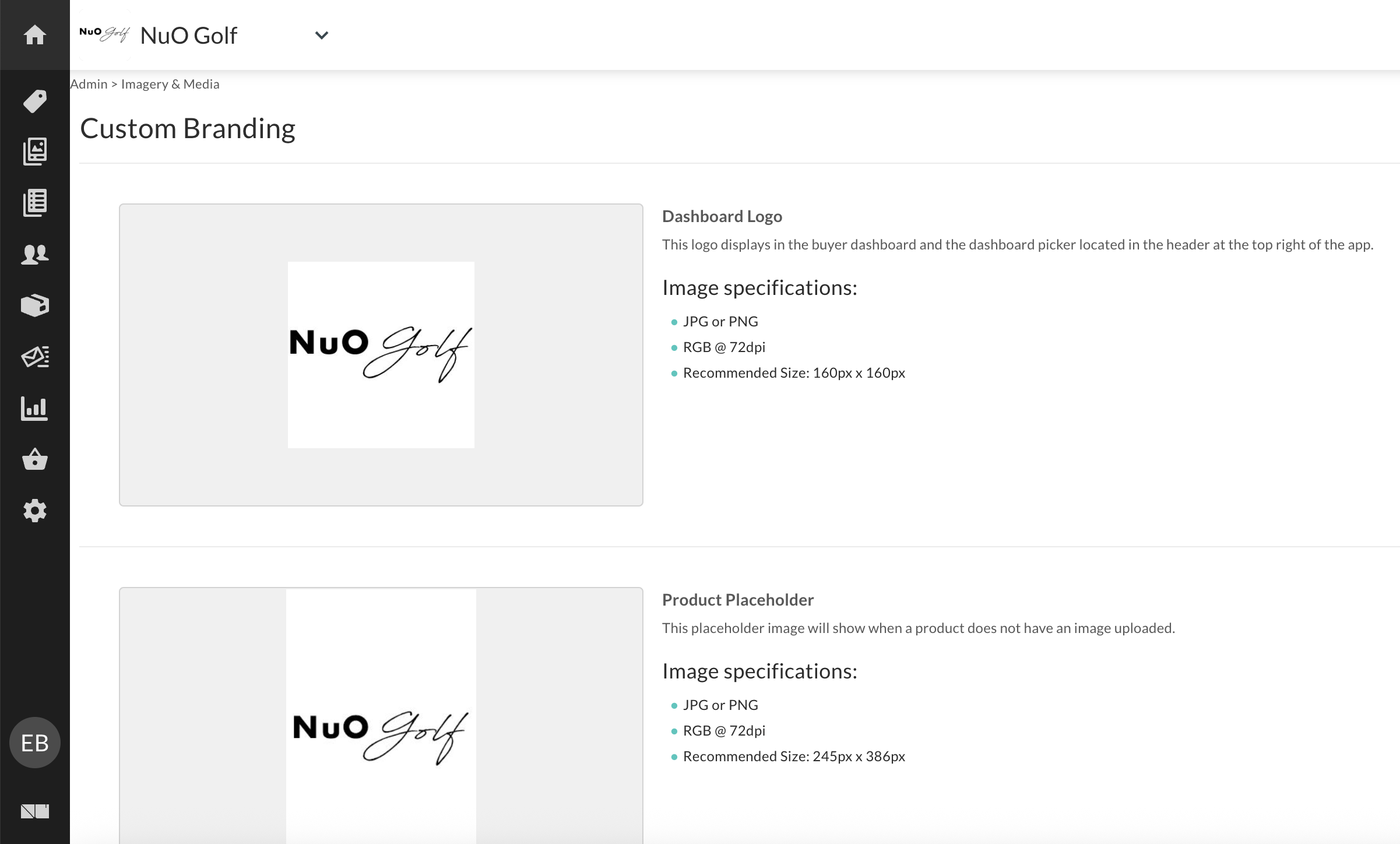 Image of the Custom Branding page.