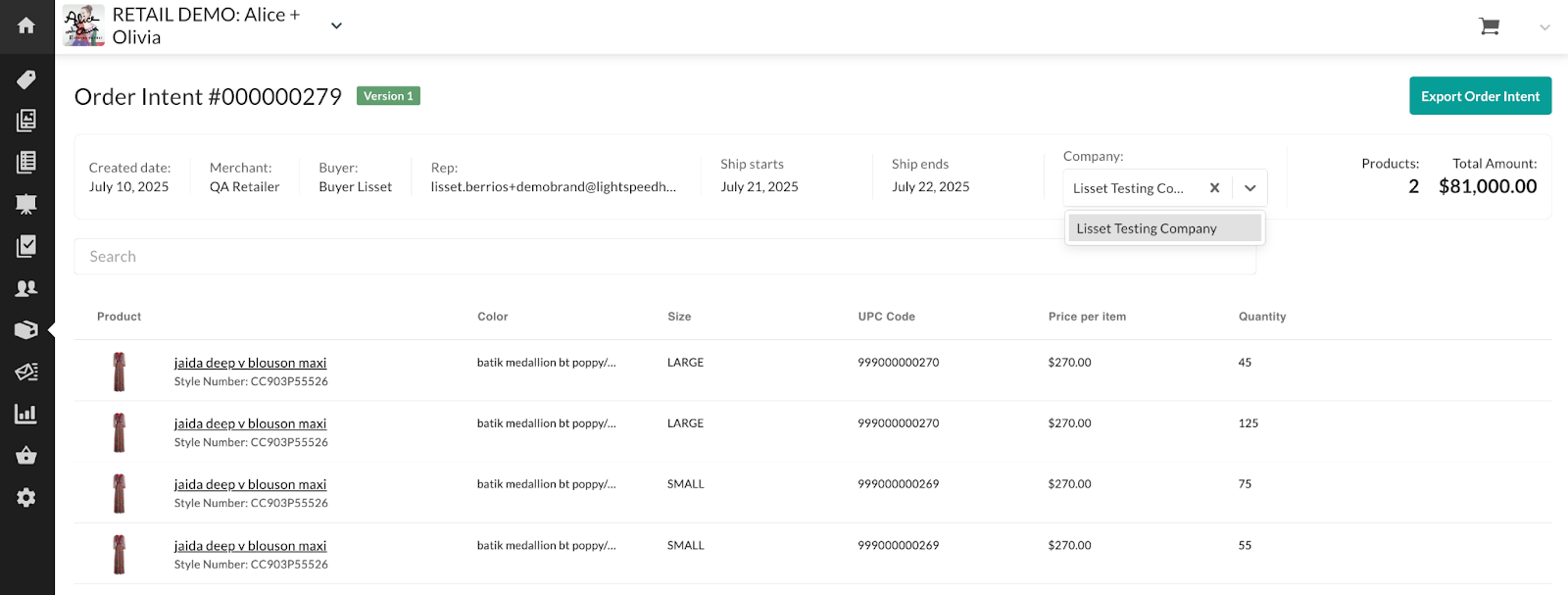 Image of Assortment Order Intents detailed view.