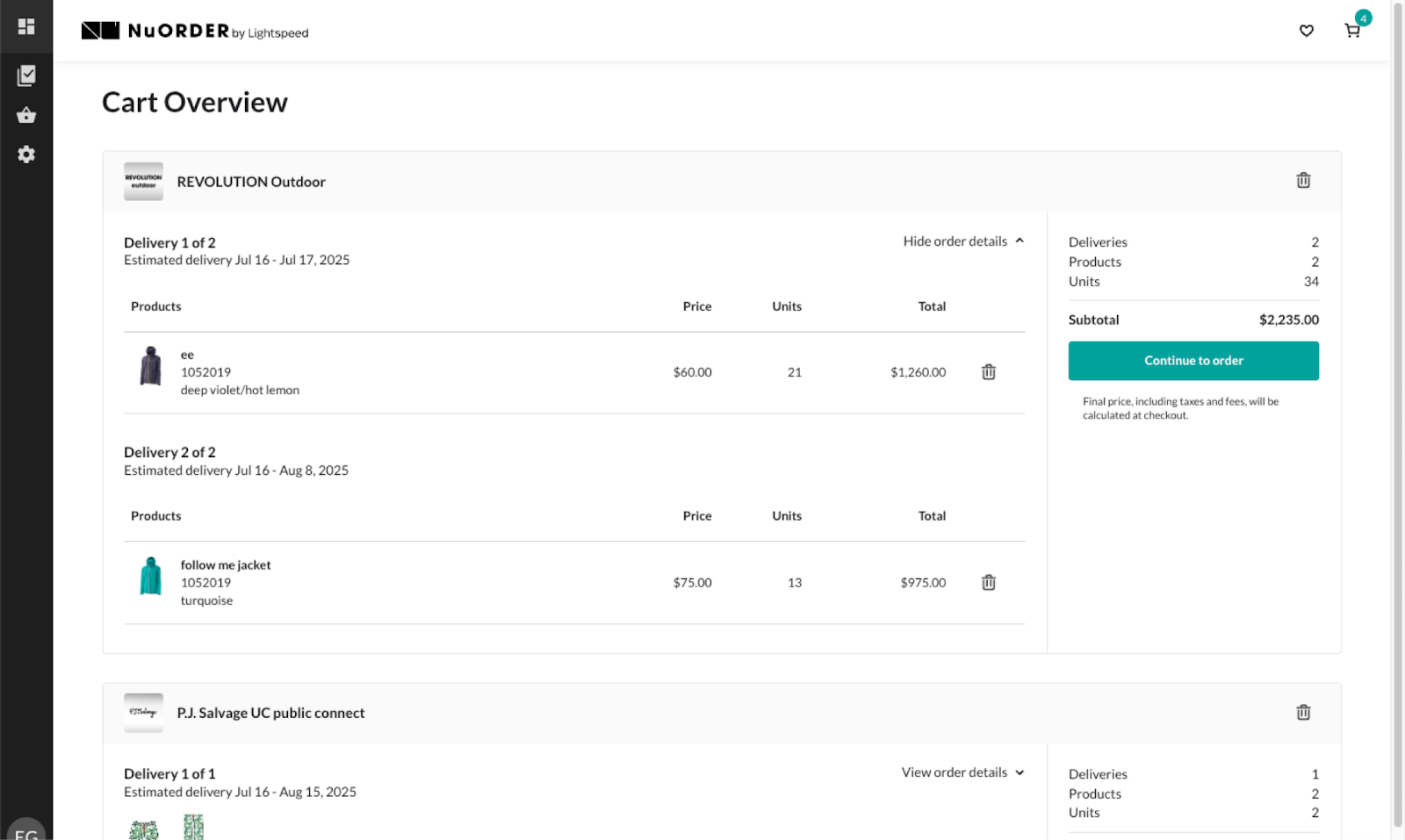 Image of the Cart Overview with additional details.
