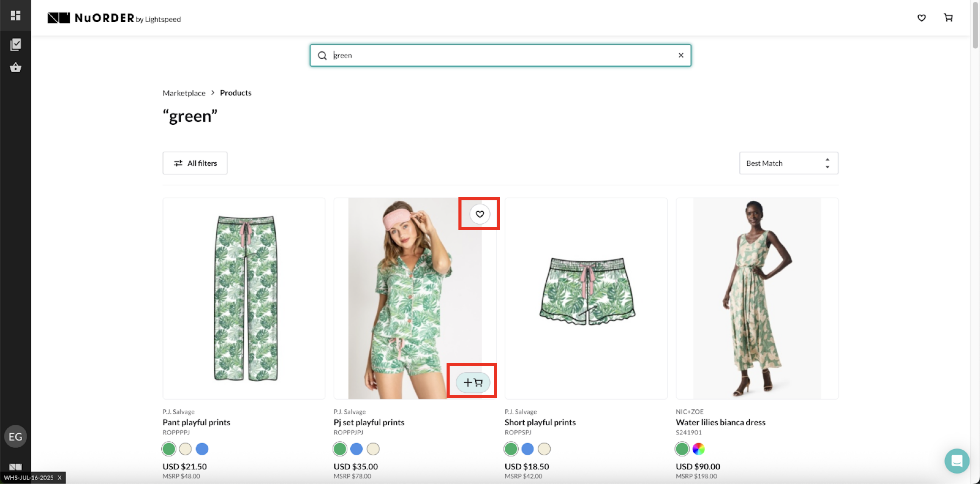 Image of Favorites and Cart icon options.