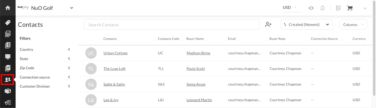 Image of Contacts page.