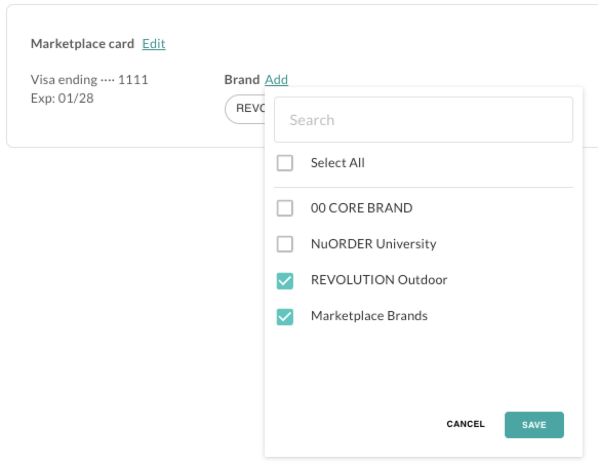 Image of the Marketplace Brands option for credit cards.