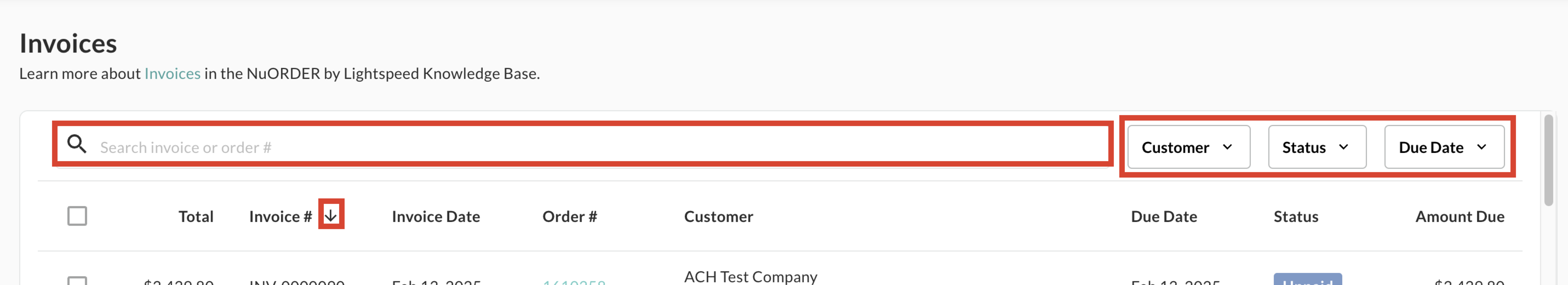 Image of sort, sort, and filter options.