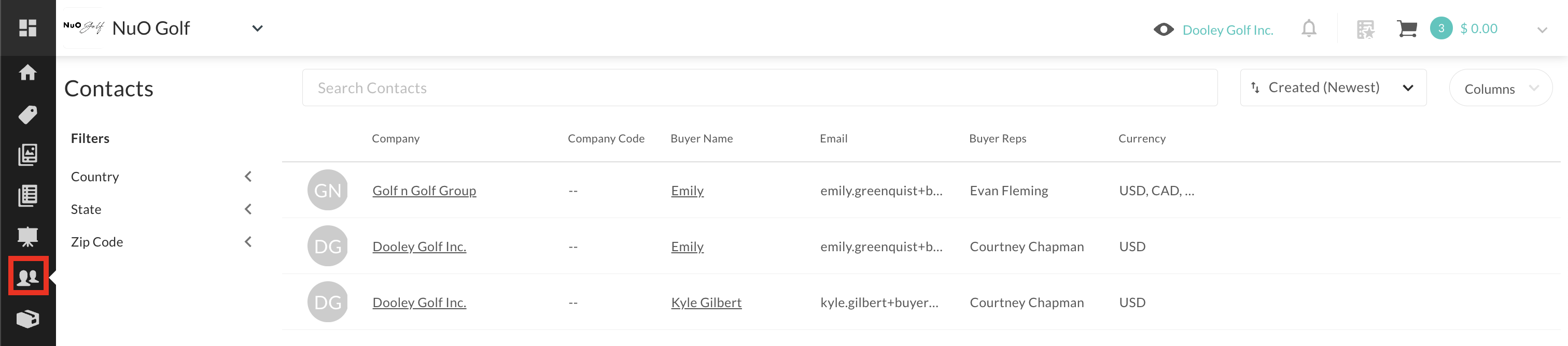 Image of Contacts page for buyers.