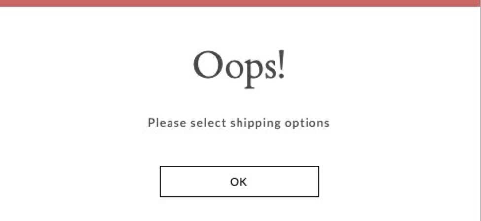 Image of Shipping Option error message.