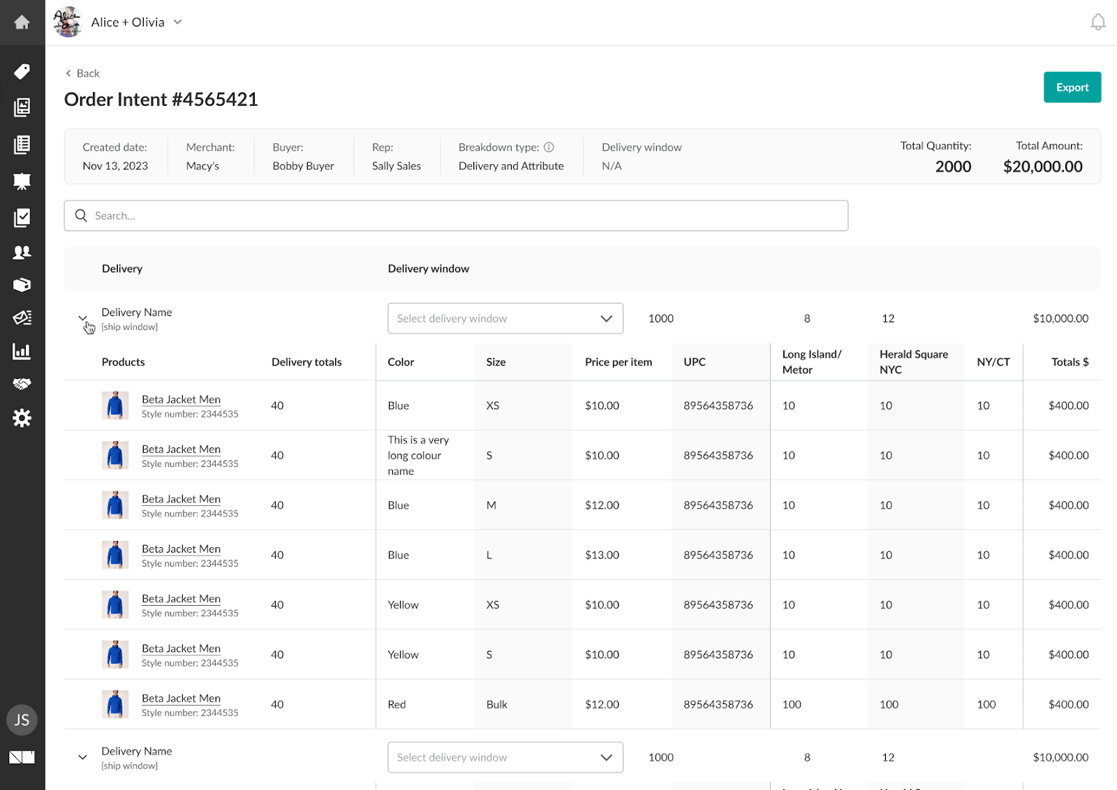 Image of an Assortment Order Intent with a breakdown of information.