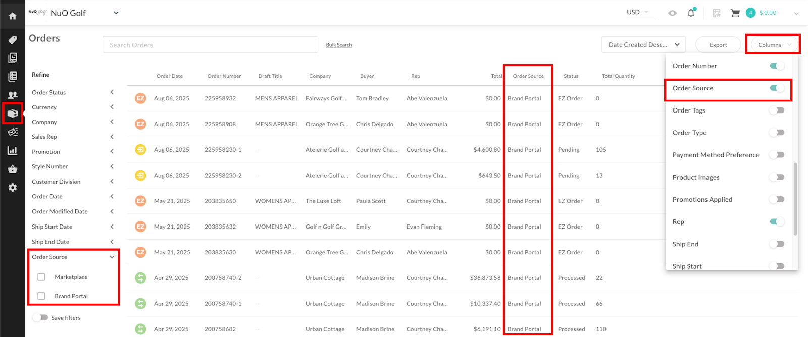 Image of Orders page.
