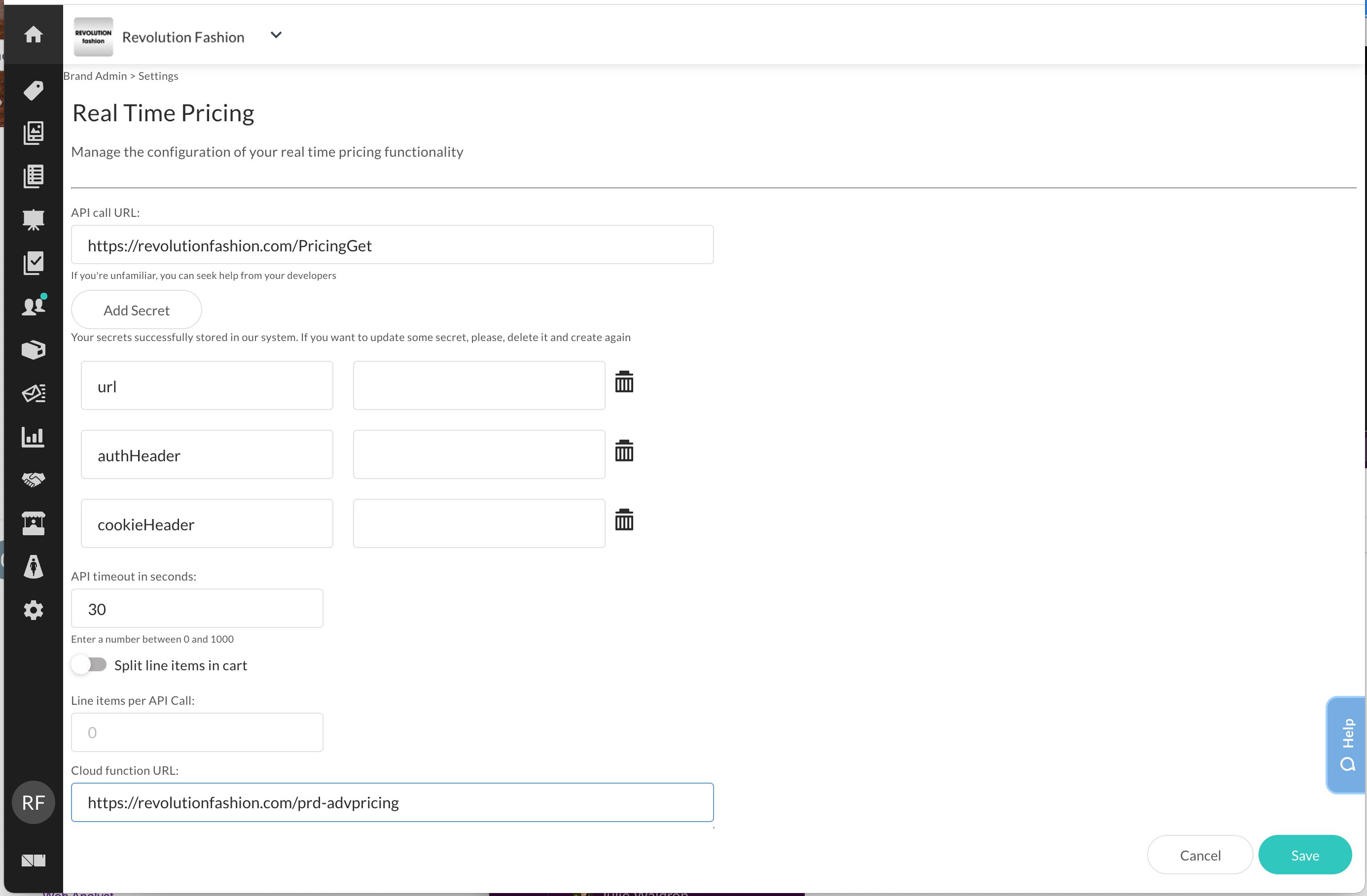 Real time pricing configuation.