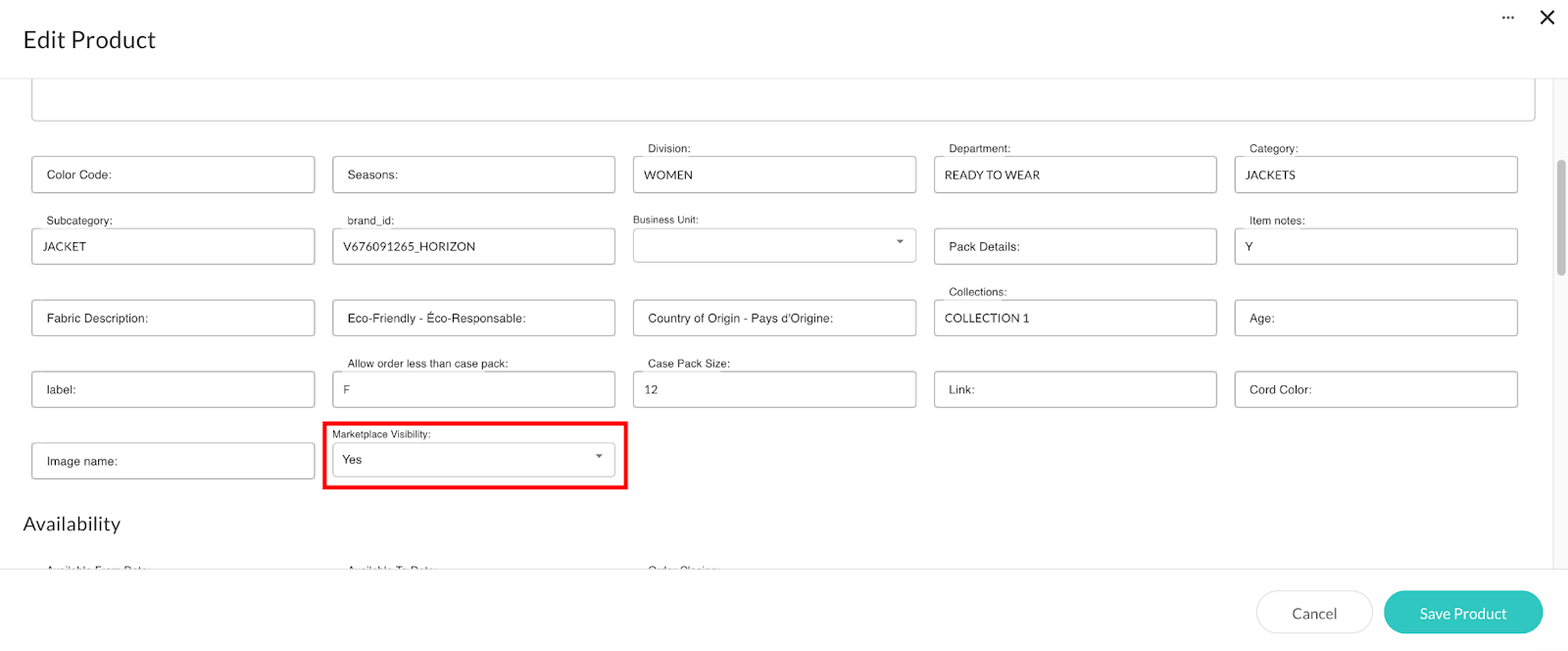 Image of Edit Product screen example.