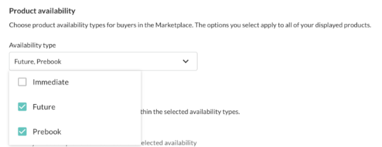 Image of Product availability options in Marketplace settings.
