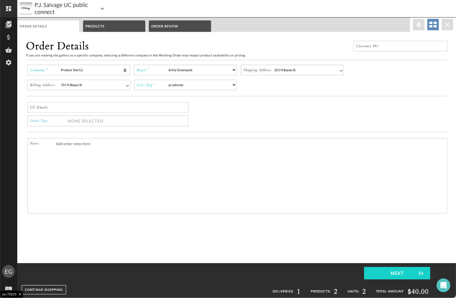 Image of the Order Details tab.