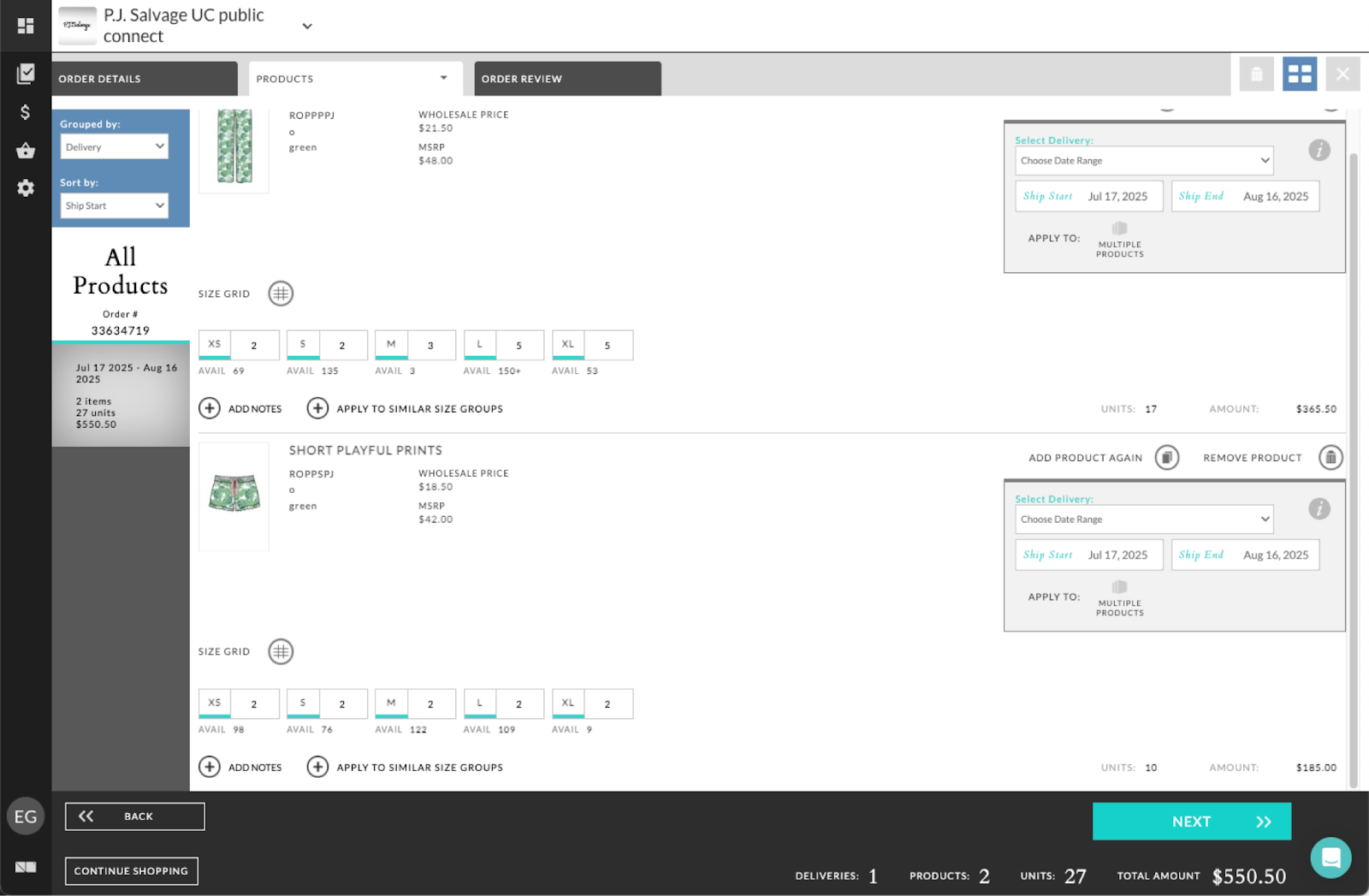 Image of the Products tab.