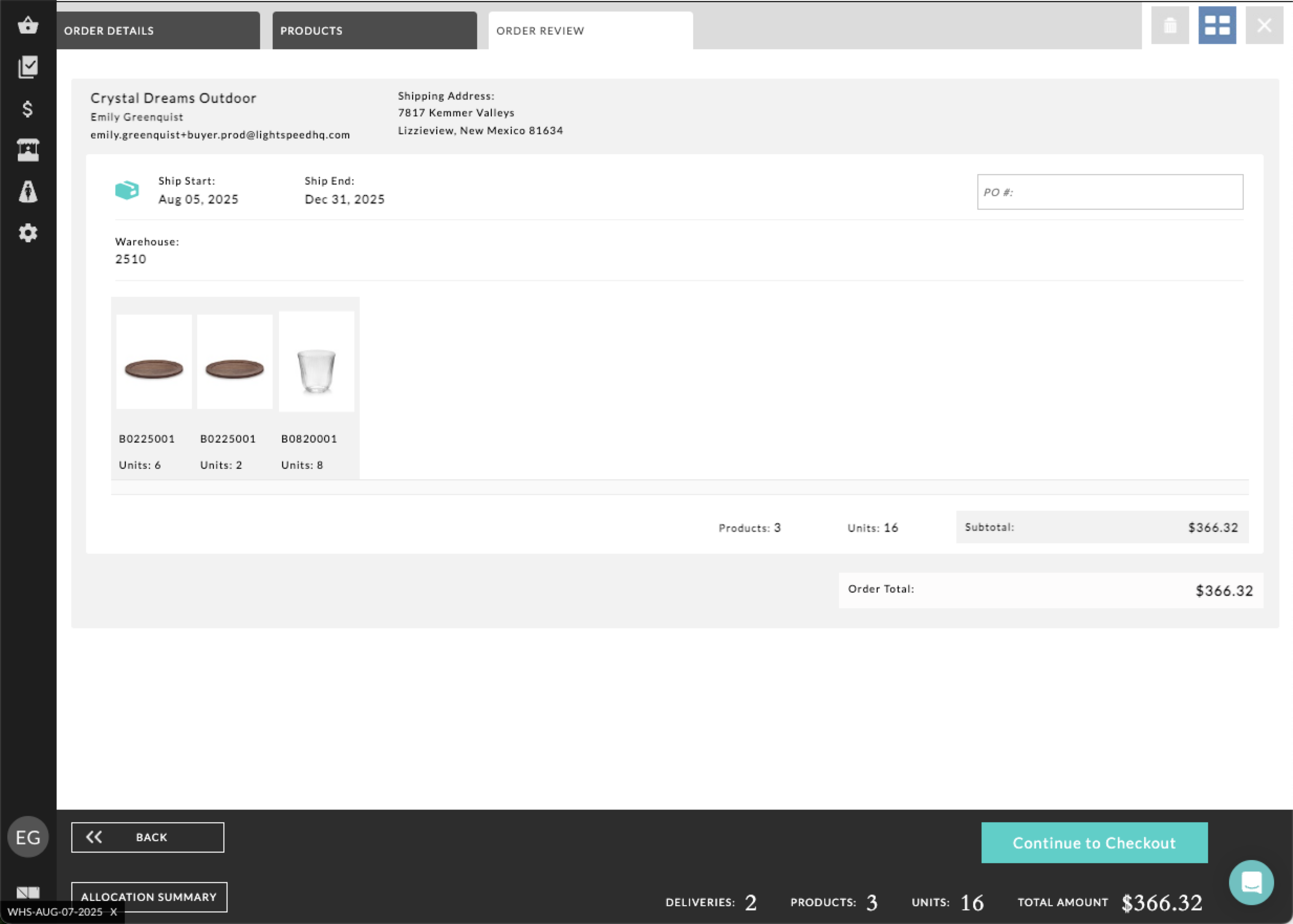 Image of Order Review tab.
