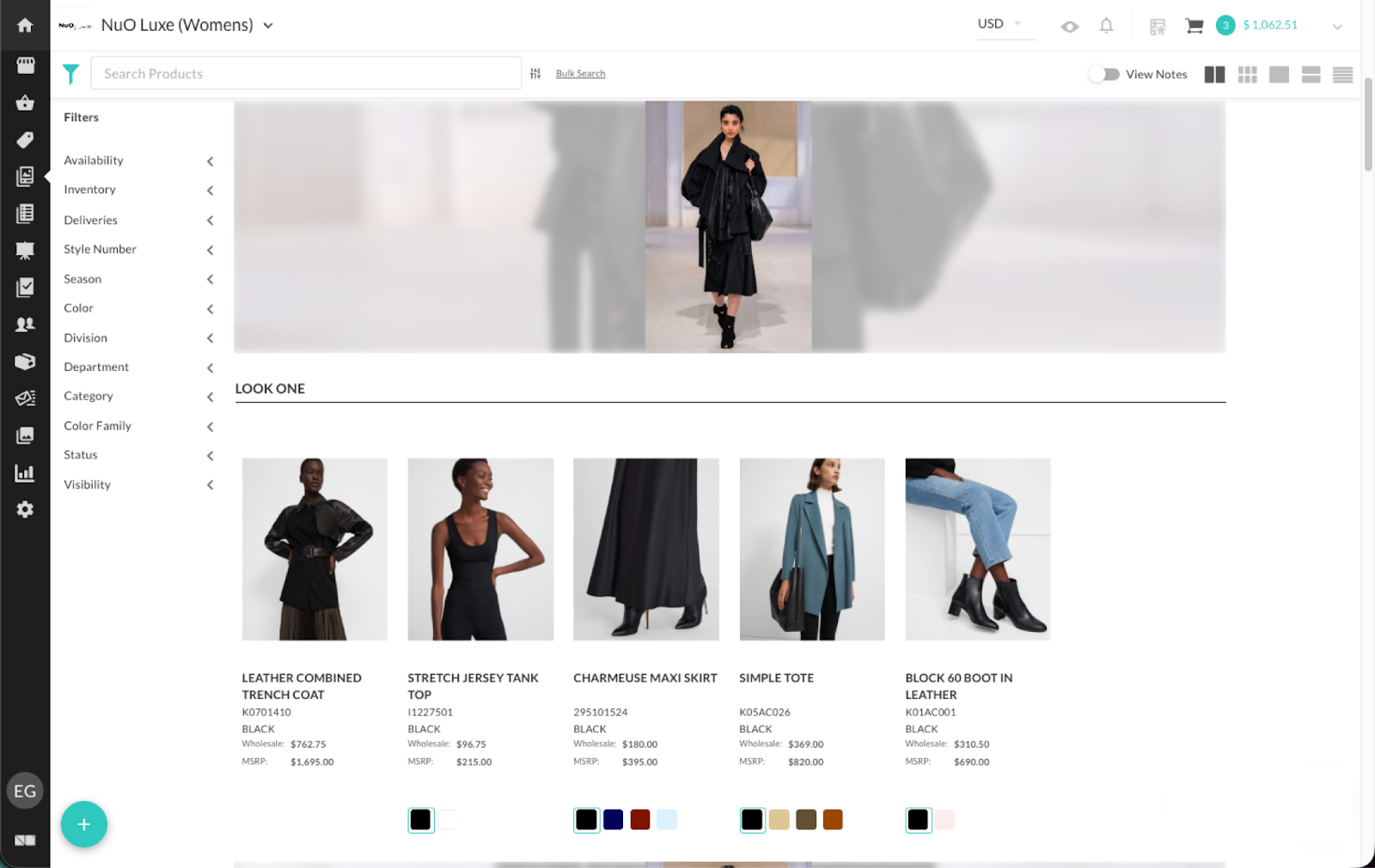 Image of a Linesheet with a shop by look setup.