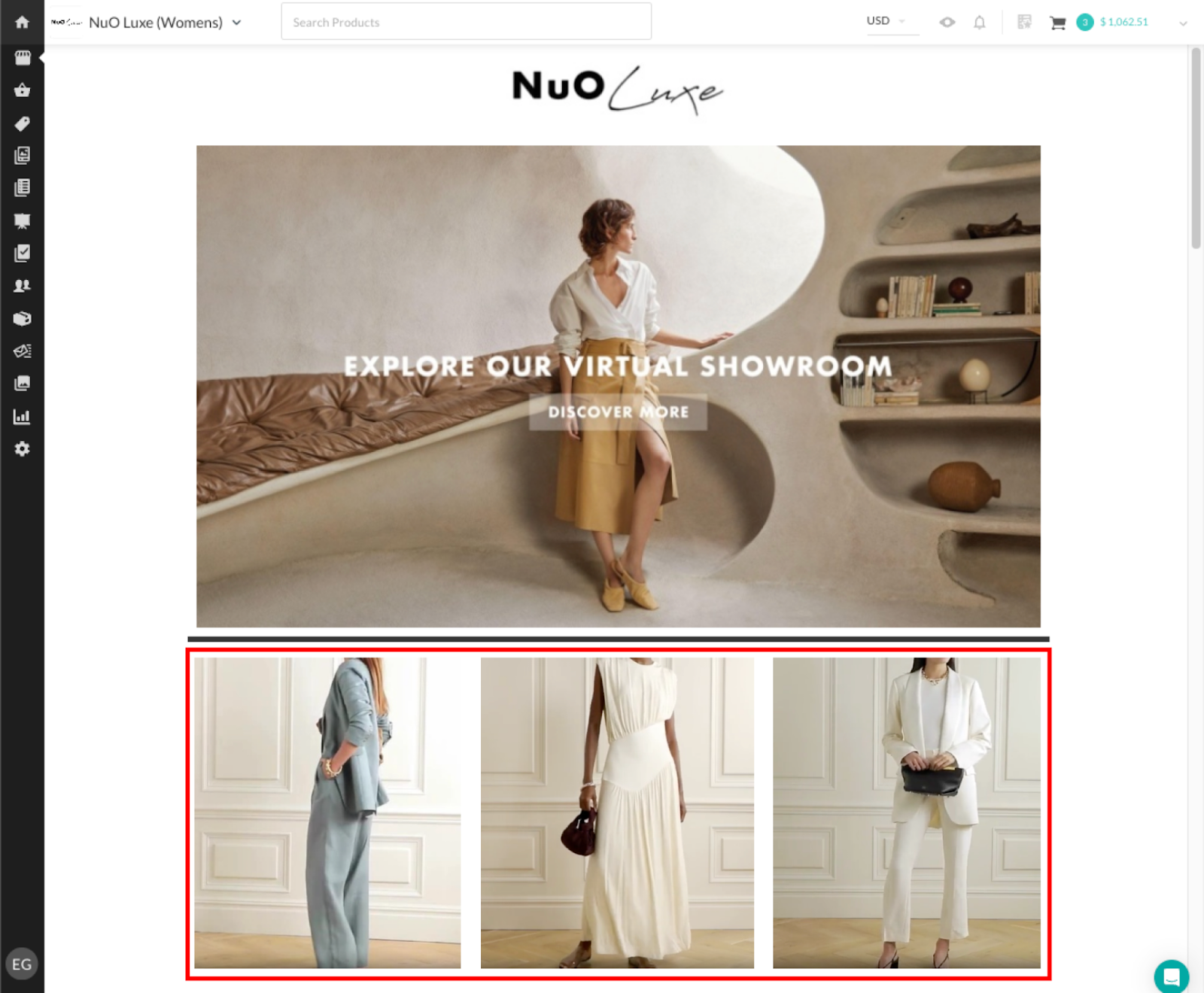 Image of homepage with outfit links.