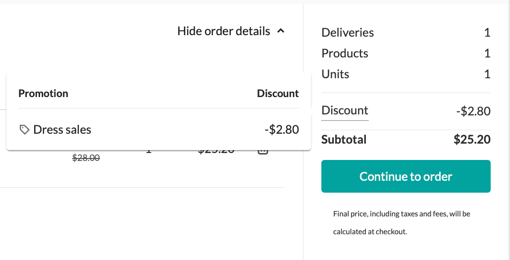 Image of Discount details in the Cart overview.