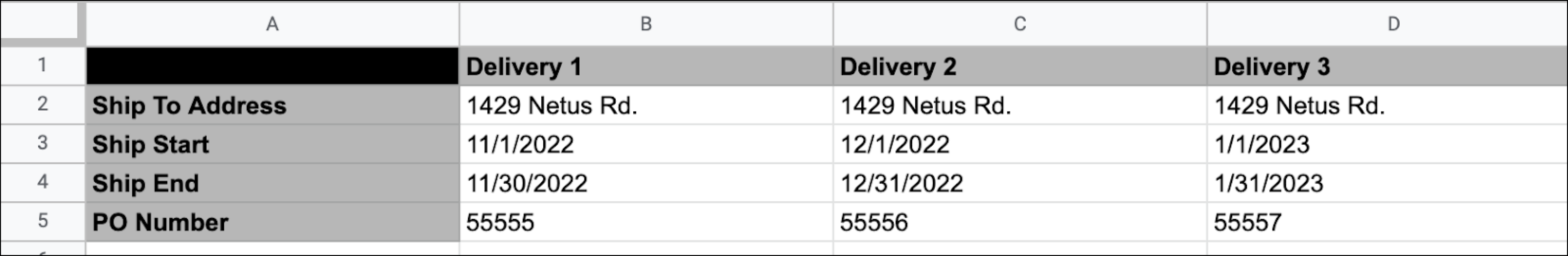 Order Details tab on exported template.