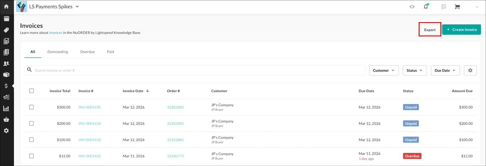 Image of the Invoices page.