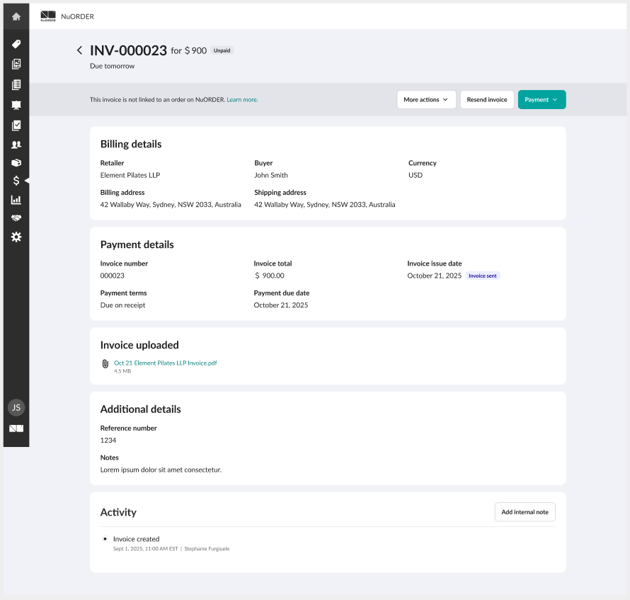 Image of an invoice details page.