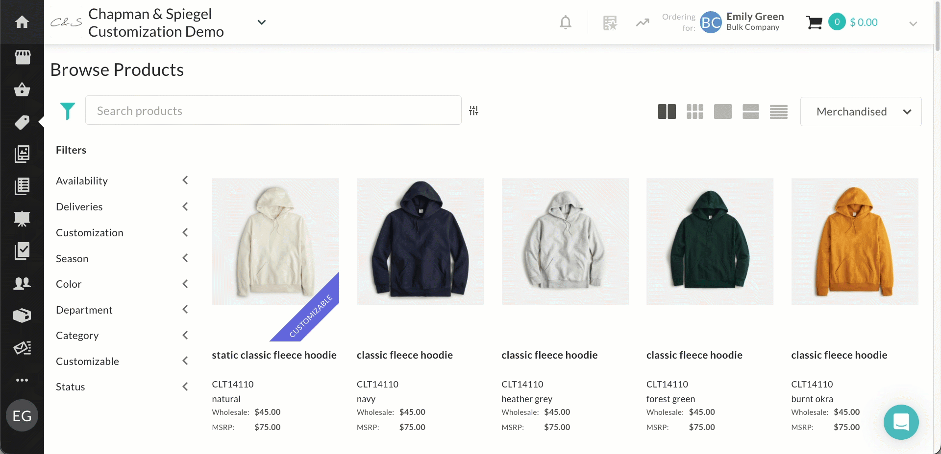 GIF showing to use of the cart icon for adding customizable products to an order.