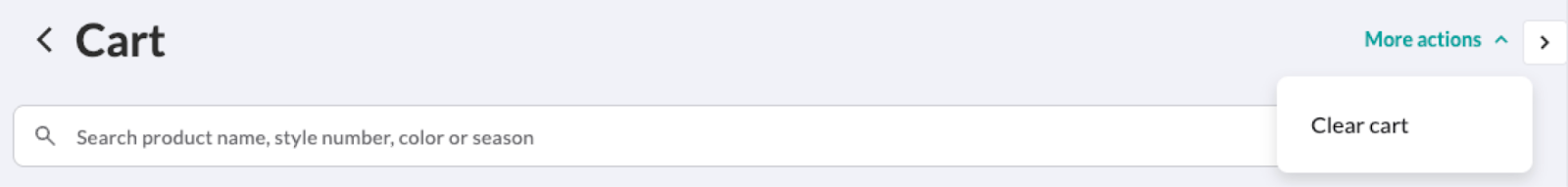 Image of the clear cart option in more actions.