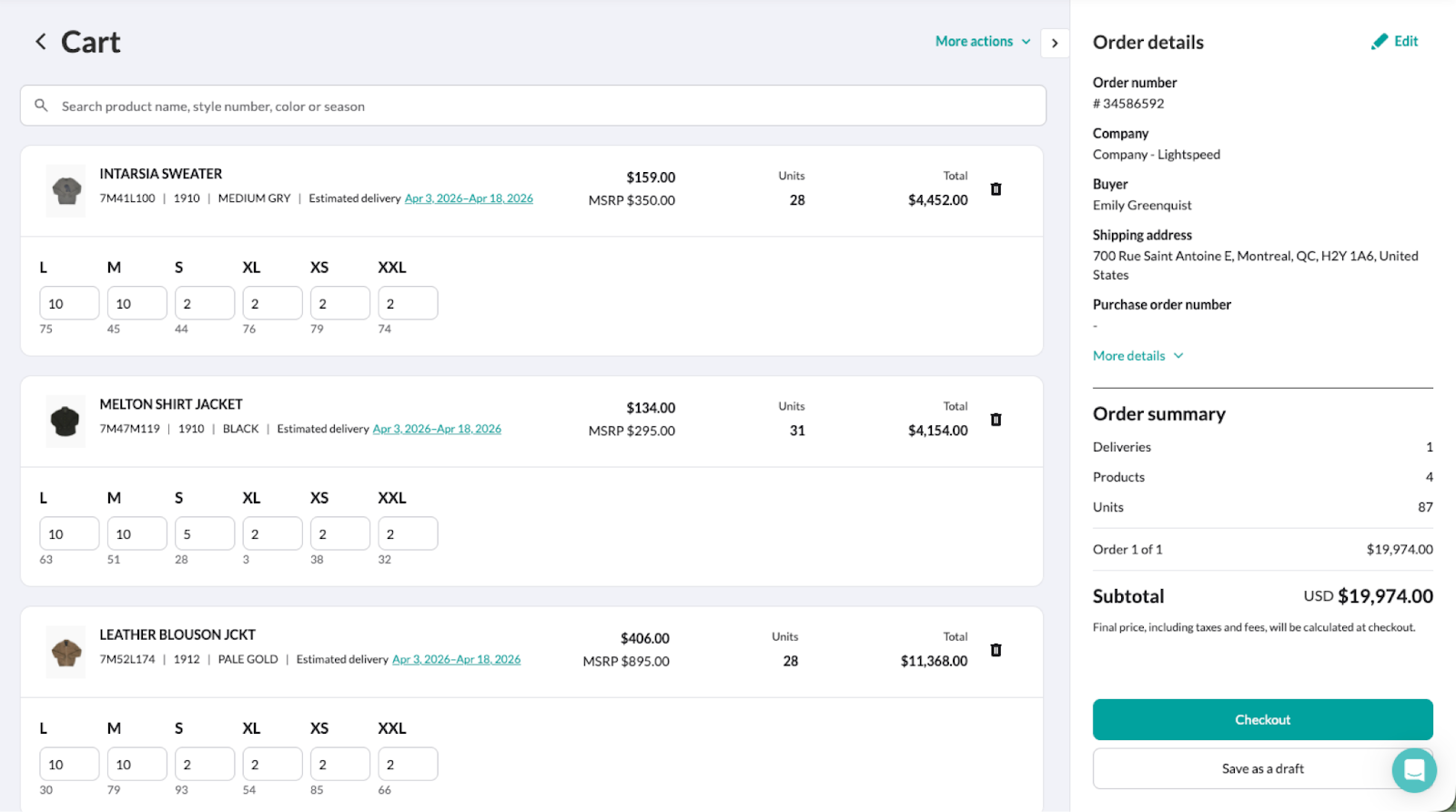 Image of the cart with products.