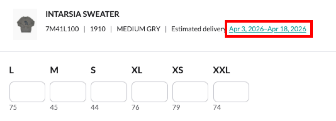 Image of the estimated delivery dates for a product.
