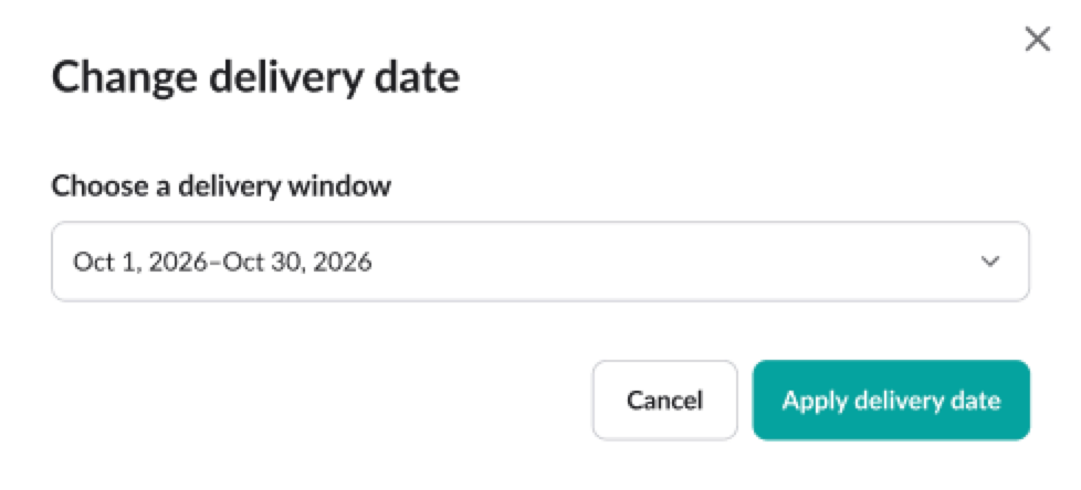 Image of the change delivery date screen.