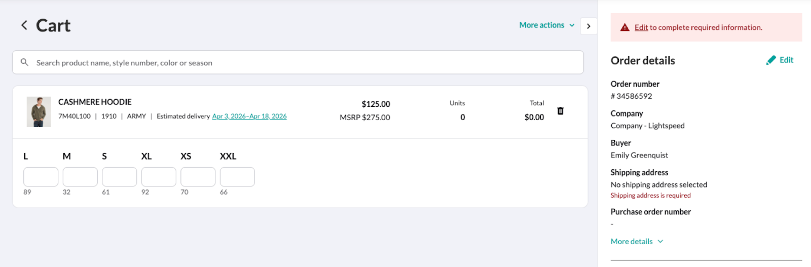 Image of a warning message when required information is missing.