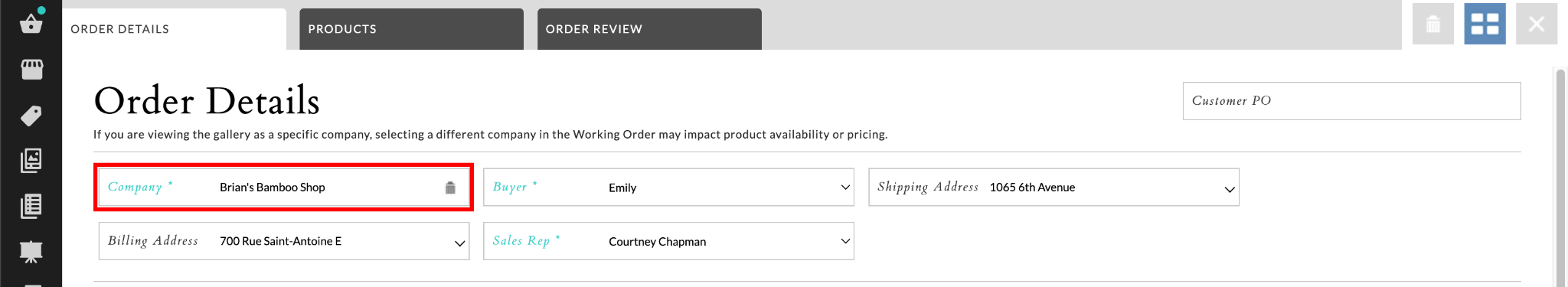 Image of the Order Details section of the cart.