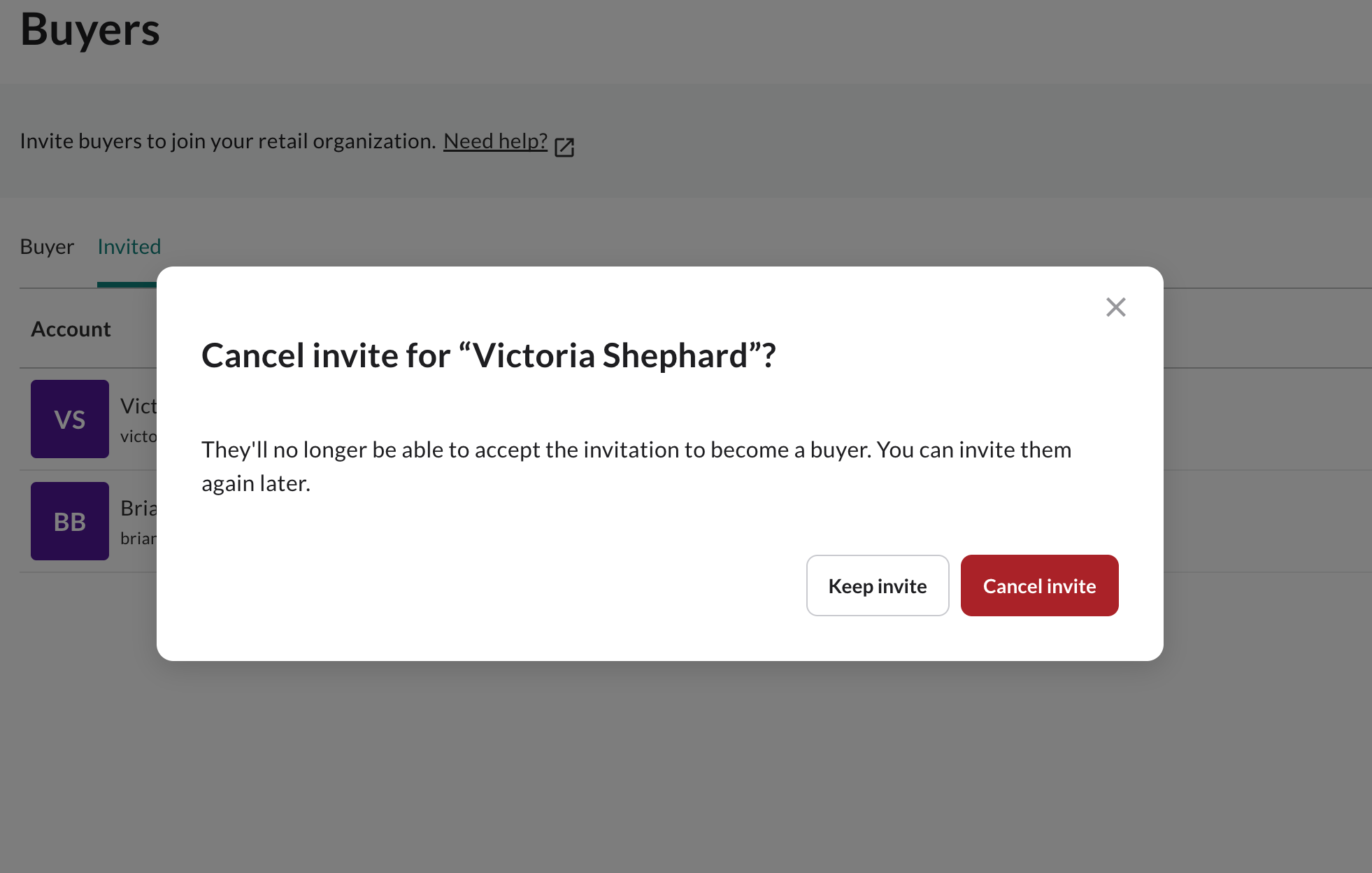 Image of the Cancel modal.