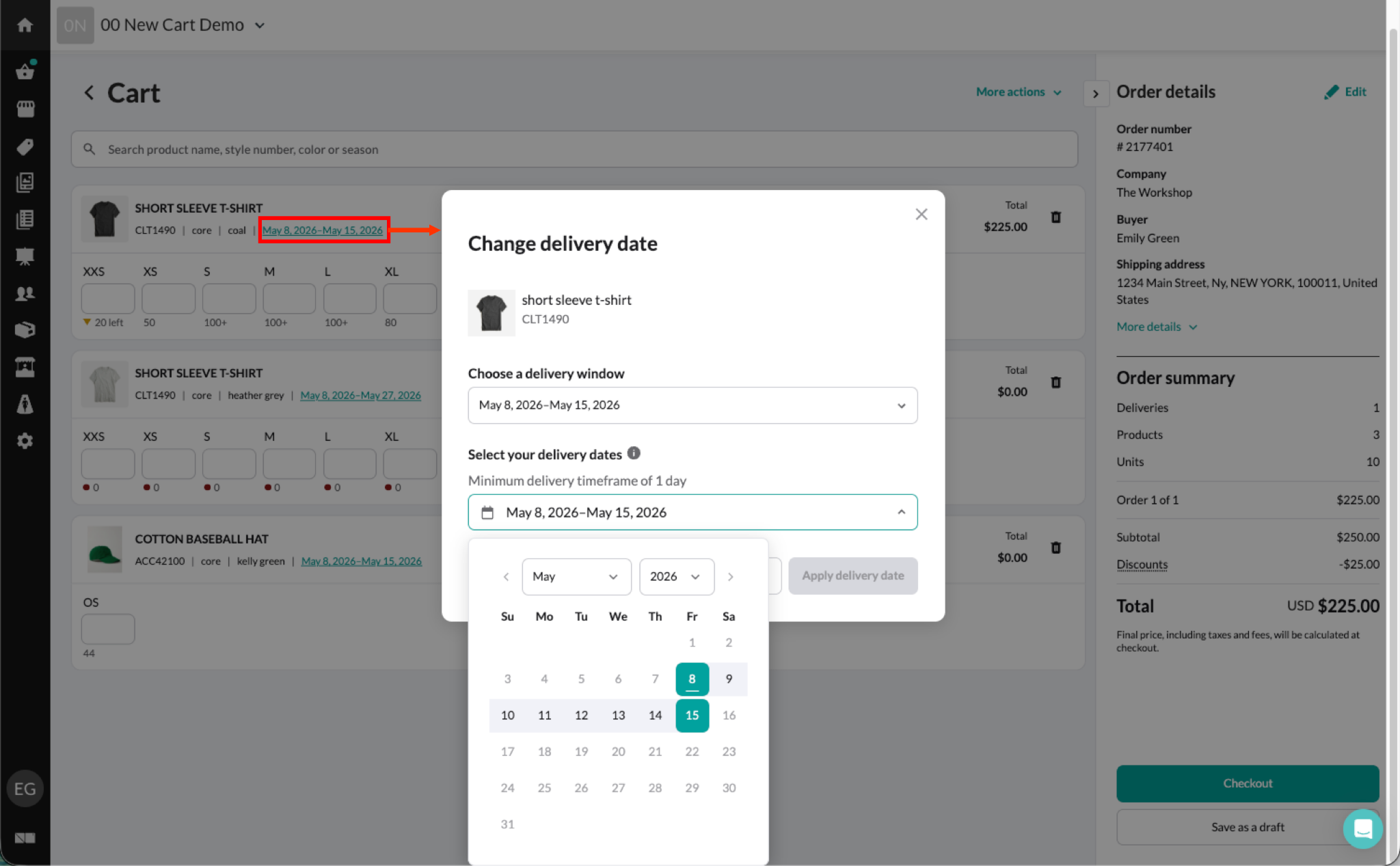 Image of delivery windows for a product.