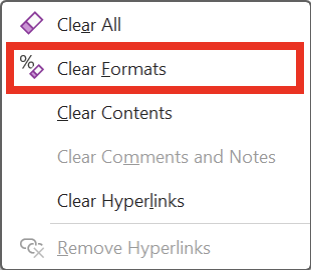 Image of Clear Formats in Excel.