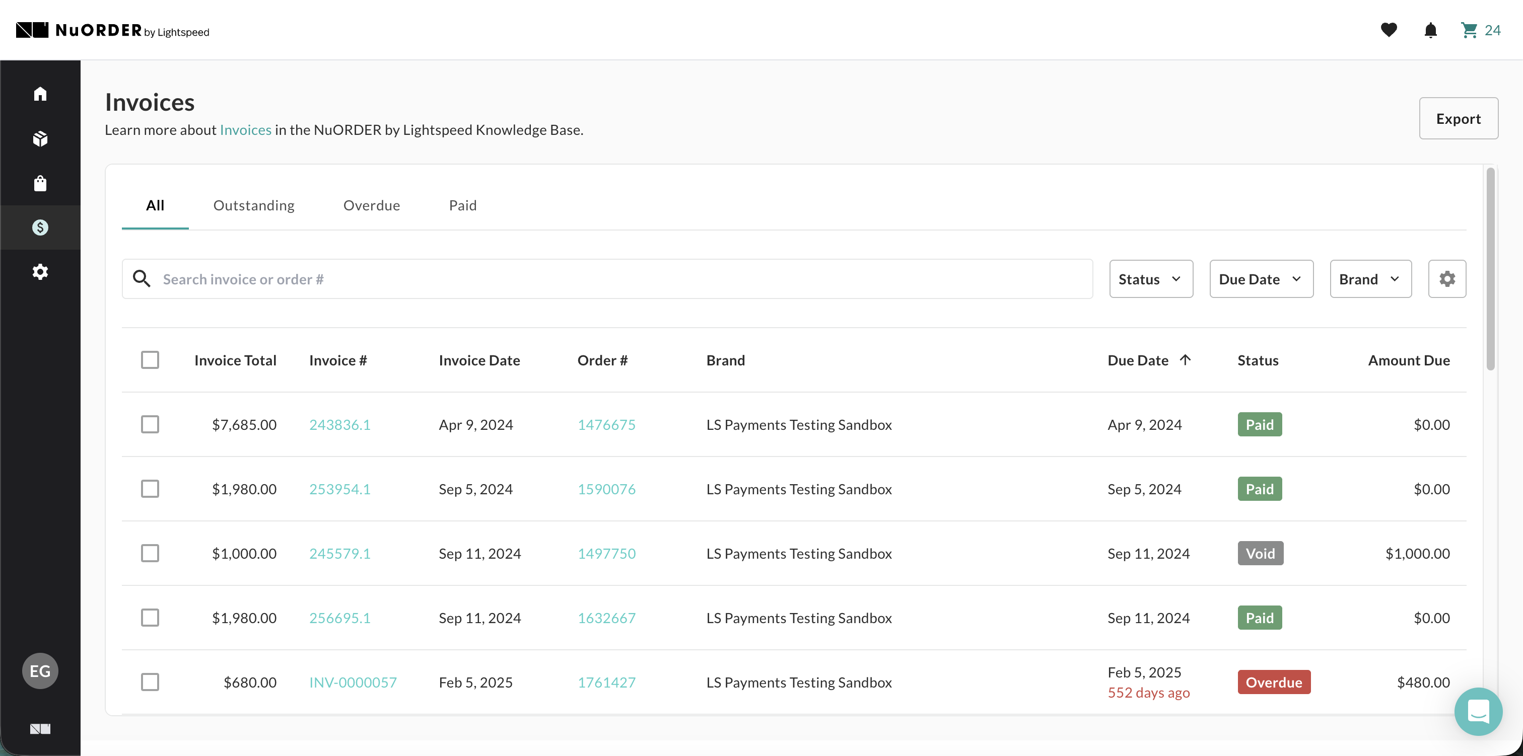 Image of All invoices page.