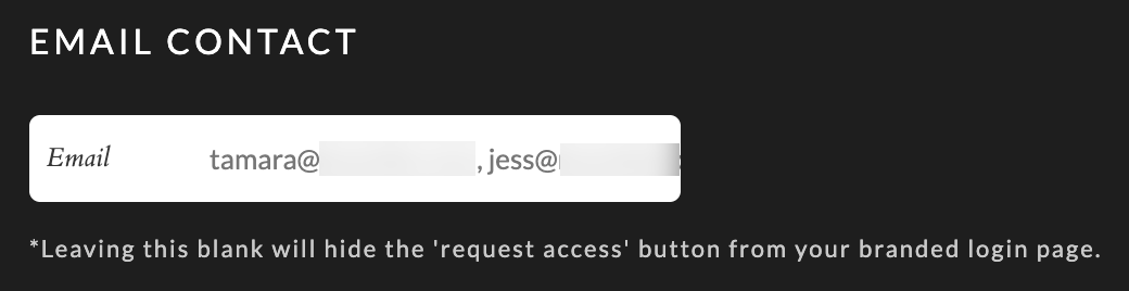 Image of Email Contact field in Branded Login Info page.