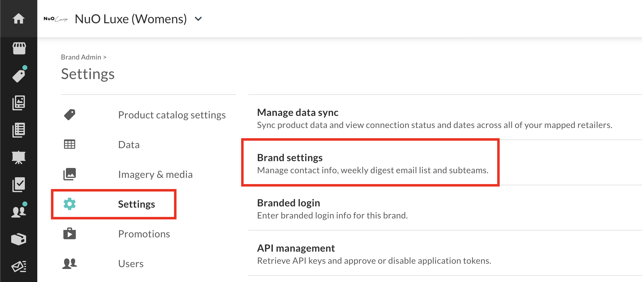 Image of Brand settings in Brand Admin.