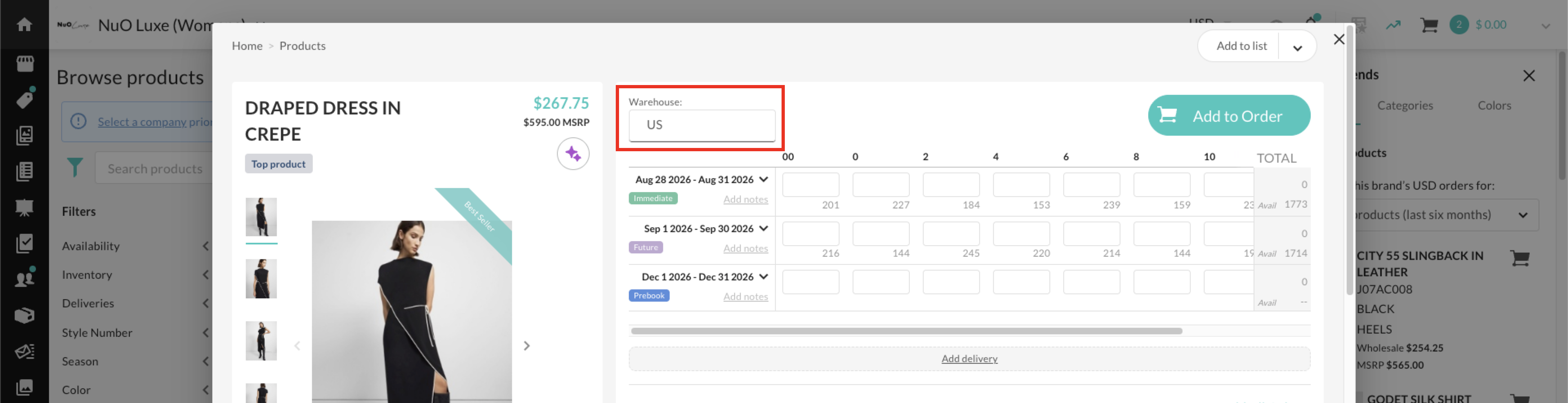 Image of warehouse on the Product Details page.