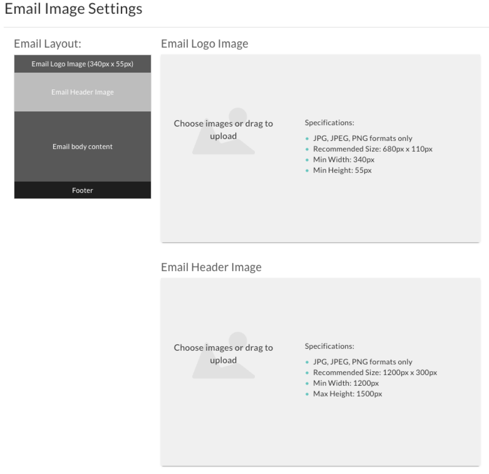 Image of the Email Image Settings page.
