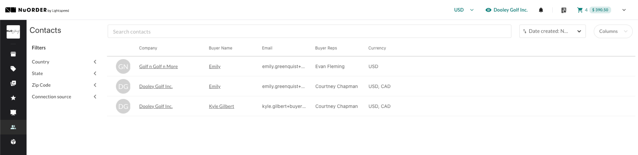 Image of a Contacts page for a brand.