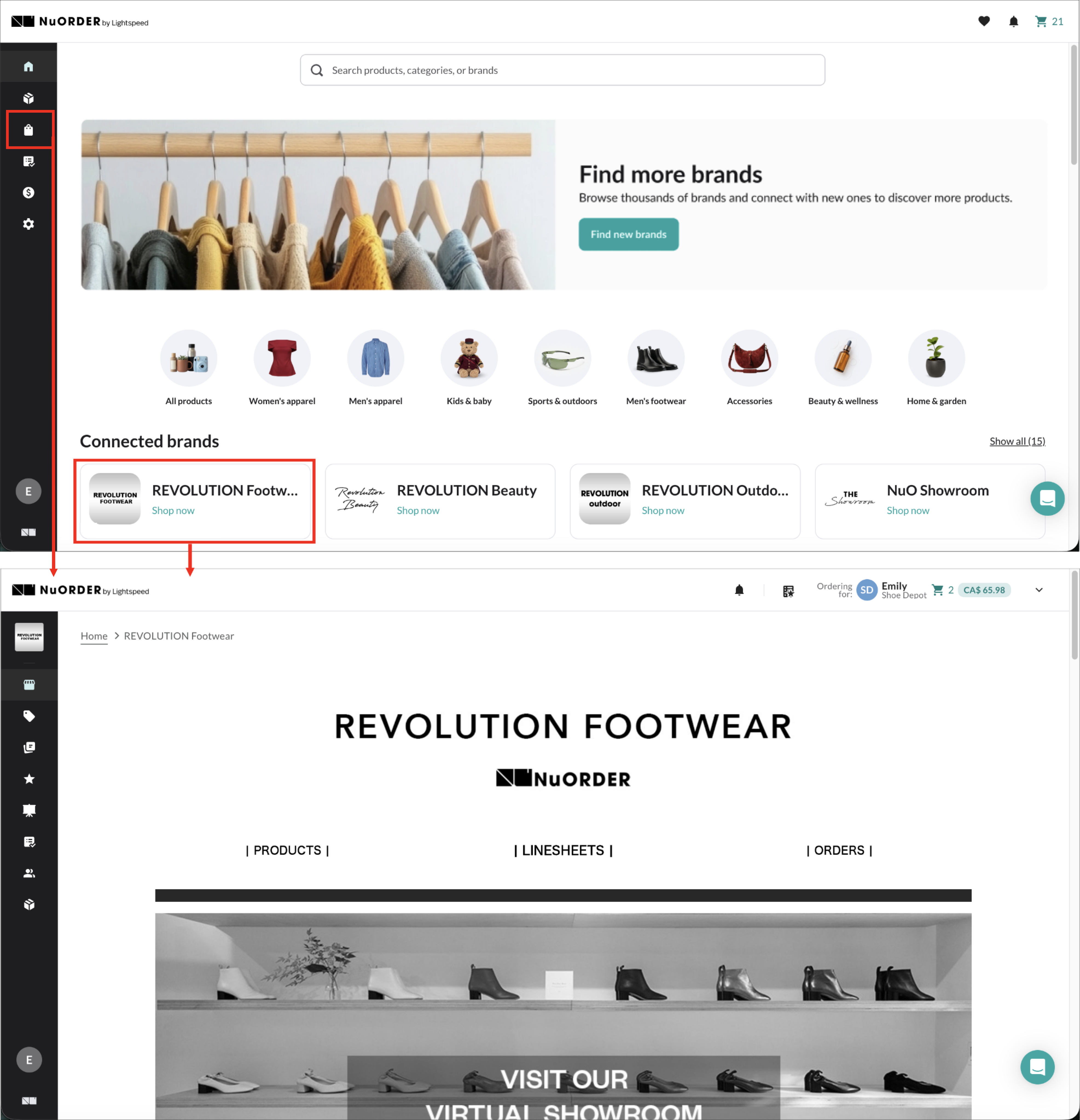Image of the new buyer homepage and main menu.