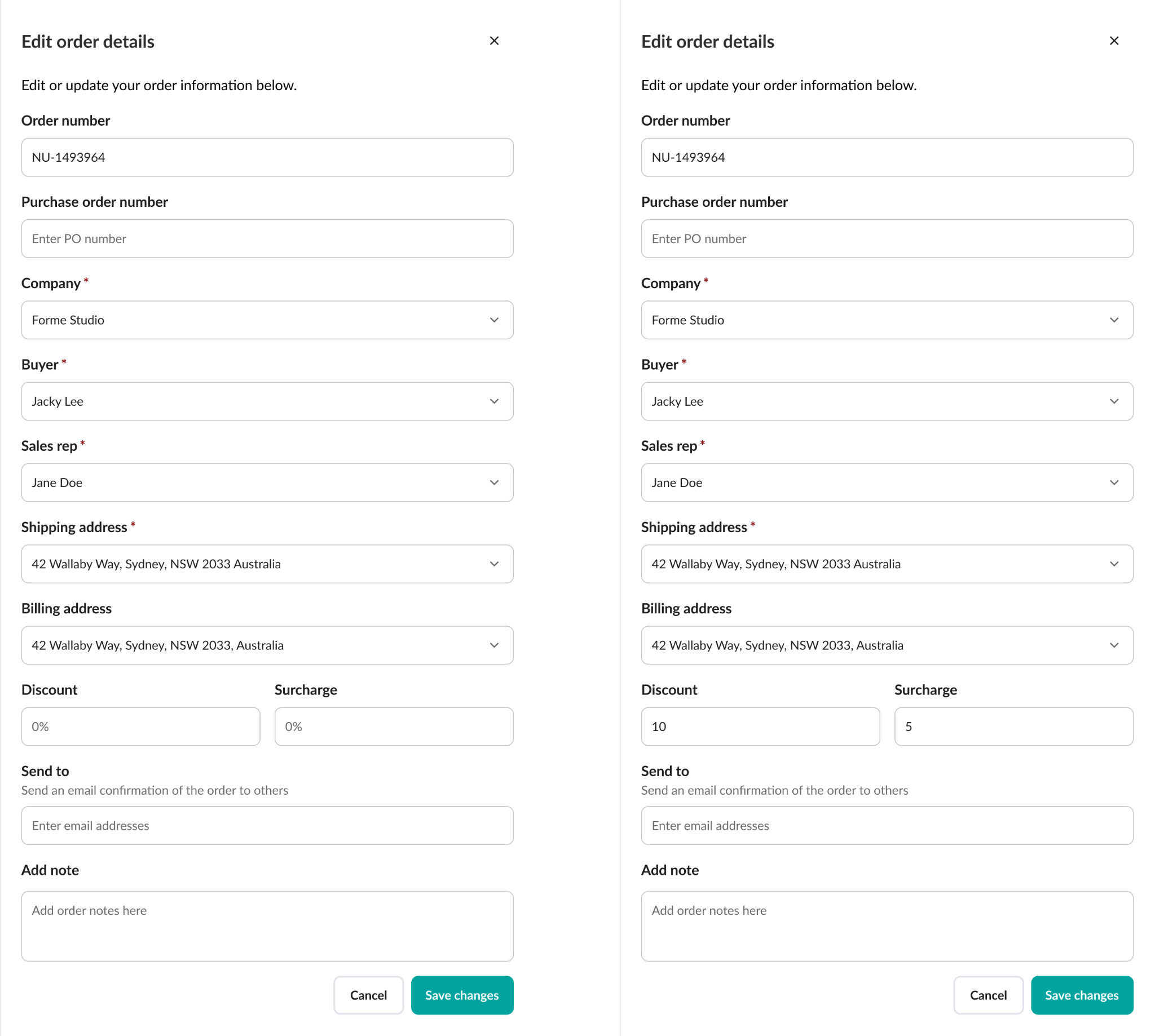 Image of Edit order details.