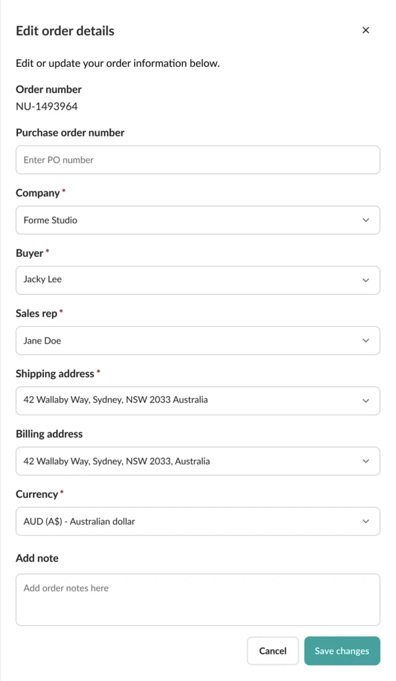Image of Order details in the cart.
