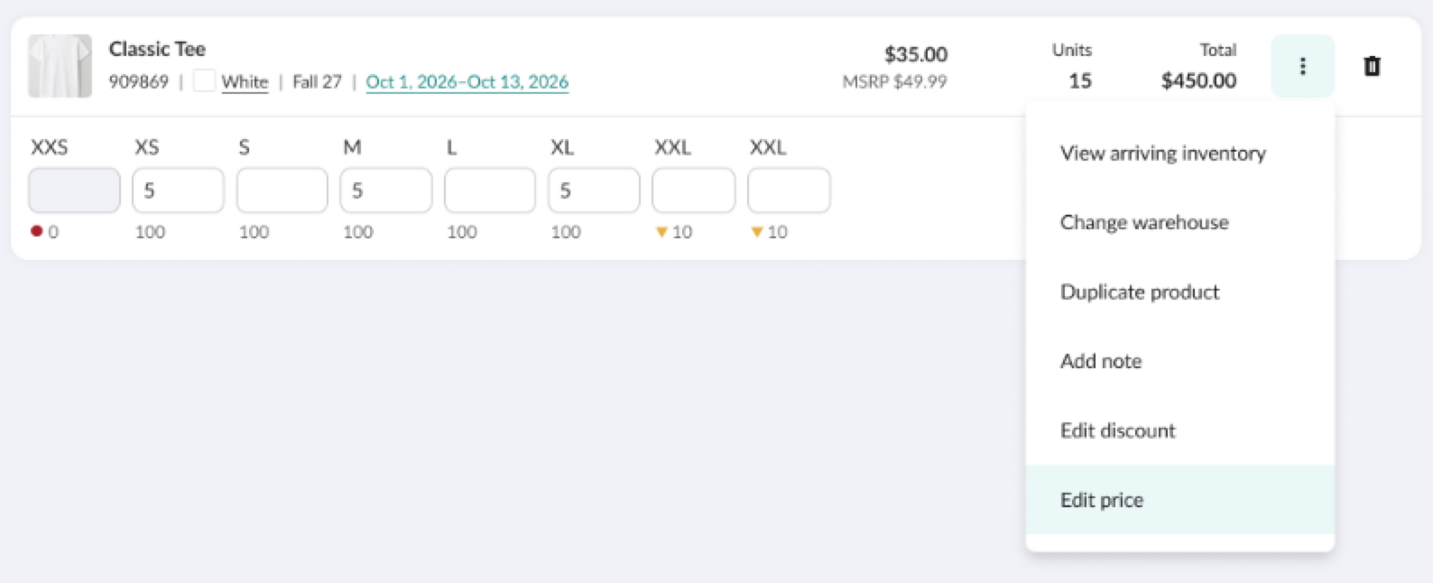 Image of Edit price option.