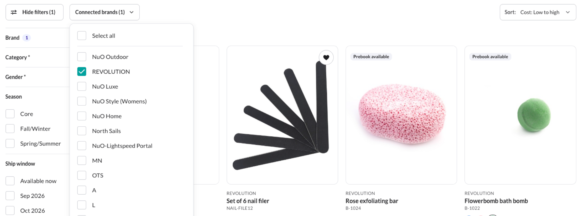 Image of filter options.